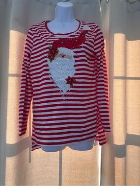 Woman’s small Berek Red & White Striped Santa Long-Sleeve Top